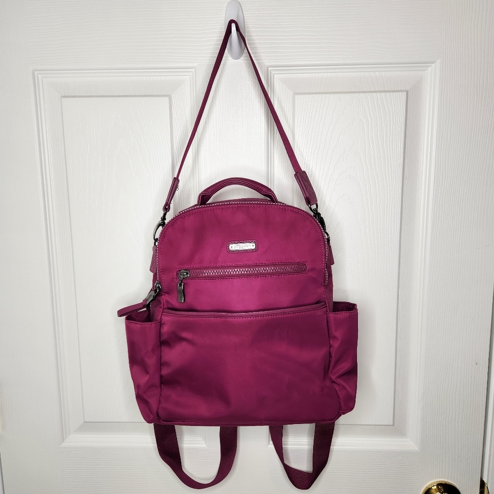 Baggallini Raspberry Convertible Nylon Backpack Crossbody